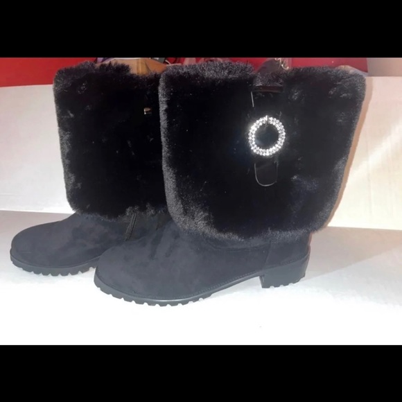 Midnight Velvet Sequined Buckled Fur & Suede Women’s Boots SIZE: 10 - Picture 3 of 11